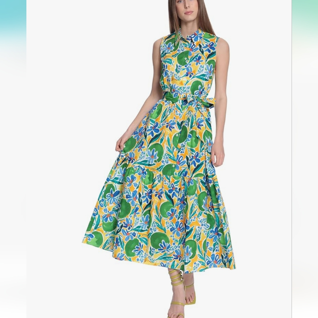Donna Morgan Women's Button Down Maxi Shirt Dress With Ruffle Hem